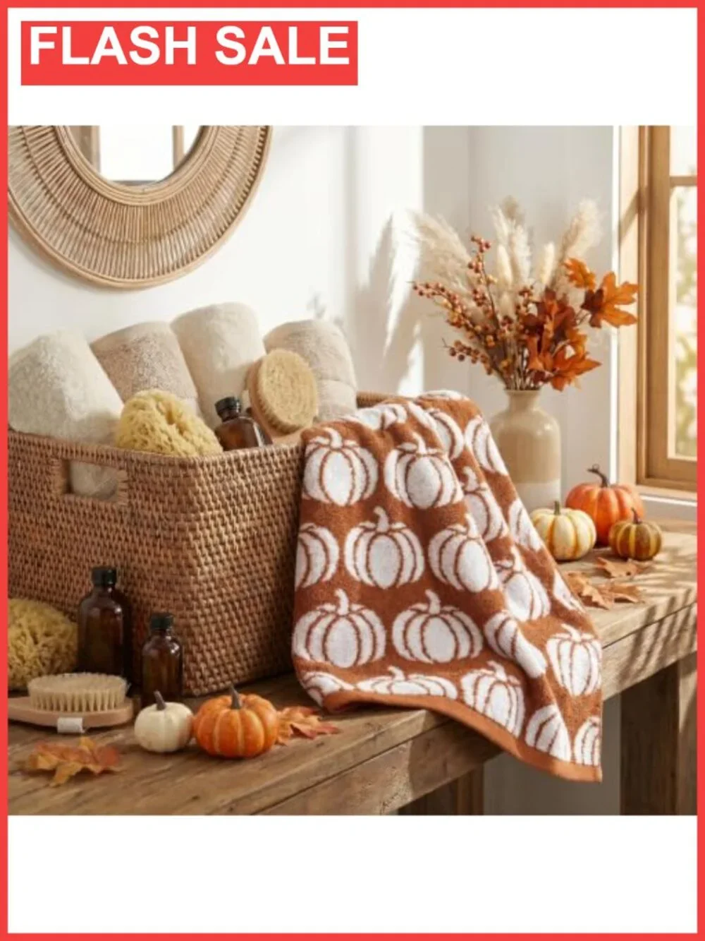 100% Cotton Jacquard Hand Towels 2 Pc Set 13.7x29.5 Fall Pumpkin Decor Bathroom